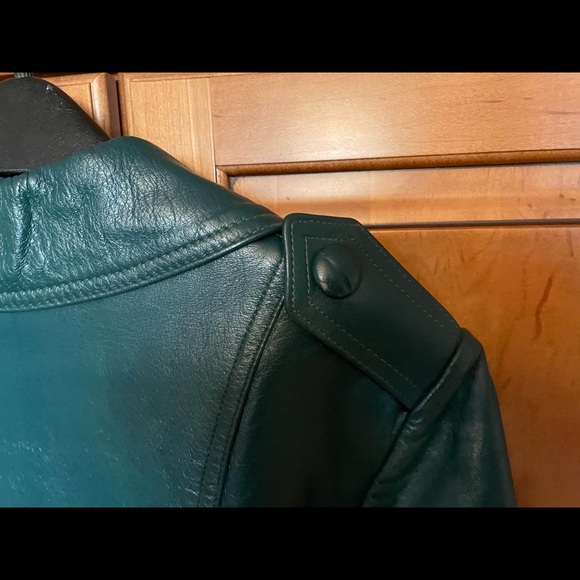 Leather coat- designer- Forrest green - Picture 5 of 7
